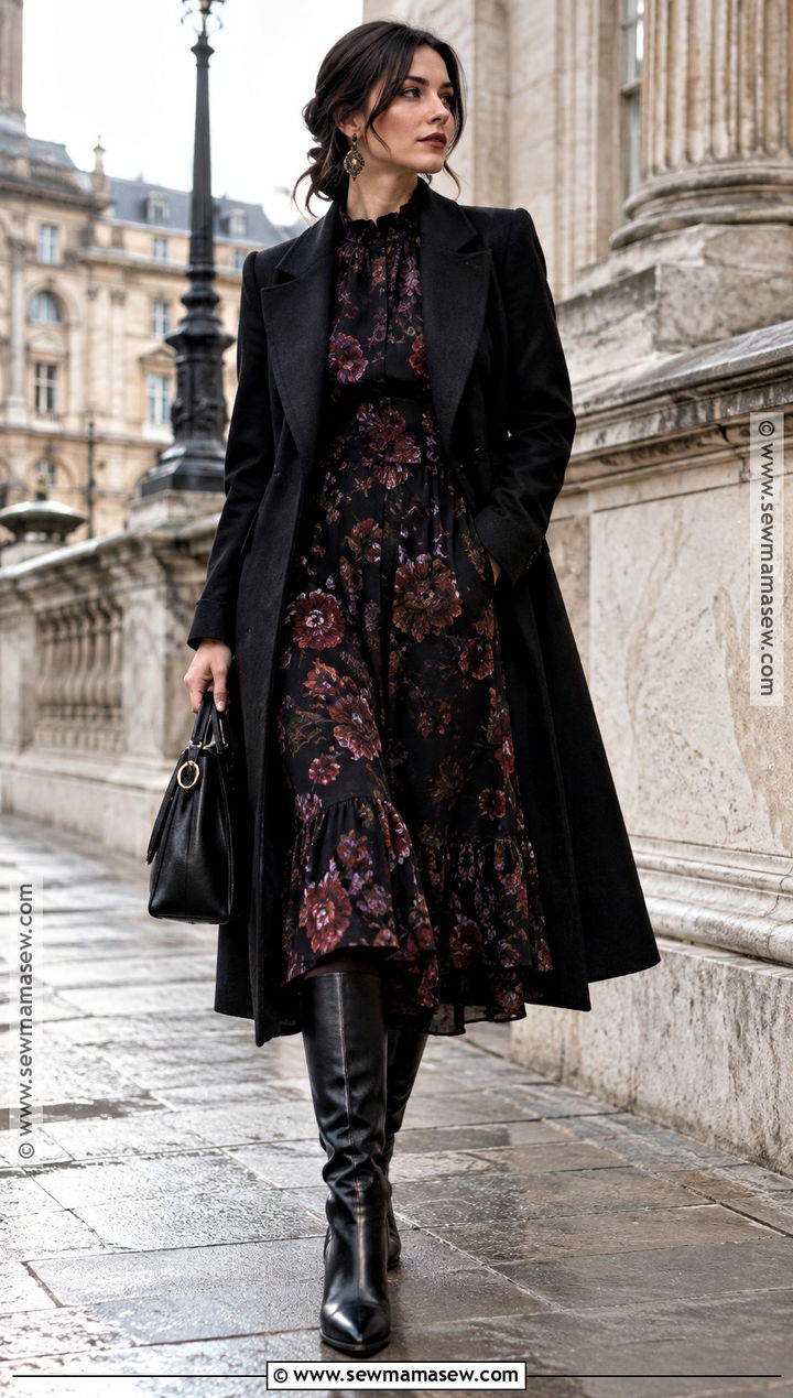 Gothic Floral Dress and Tall Boots Outfit - 15 Fashion Week Fall Winter Ideas 2026