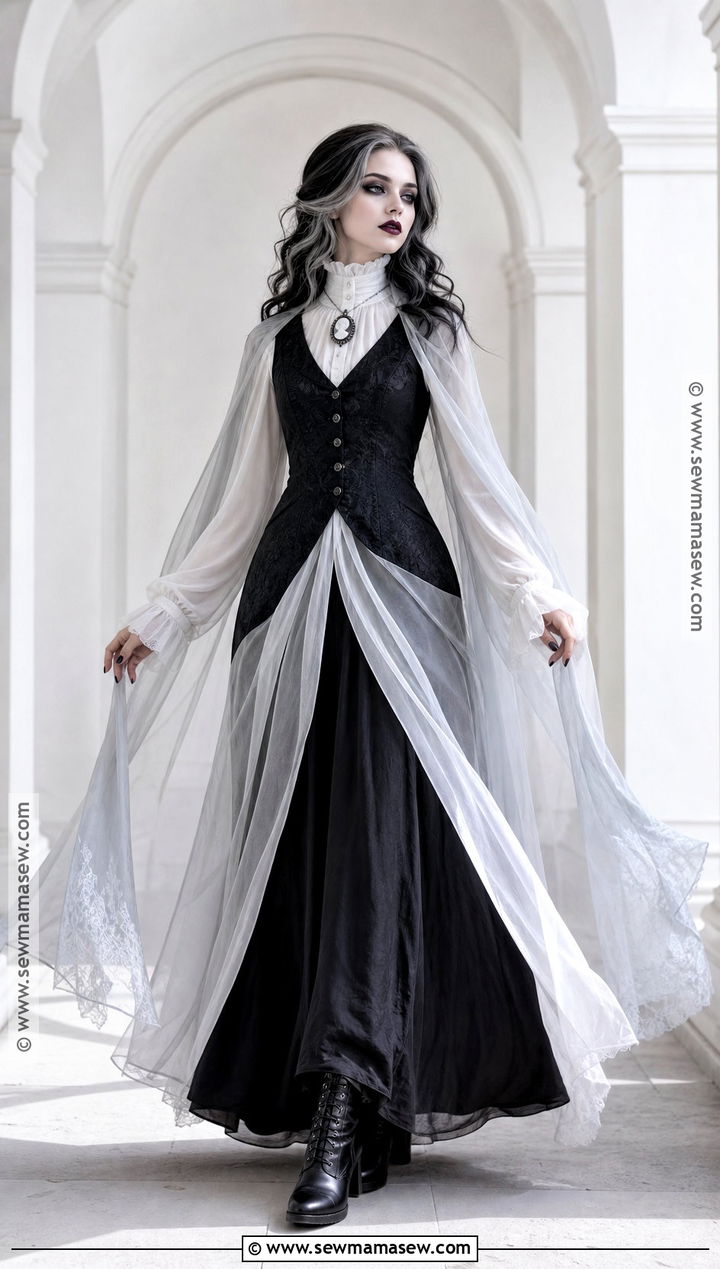 Gothic Ghost Outfit With Black And White Layers - 30 Ghost Outfit Ideas