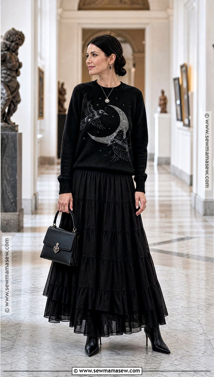 Gothic Halloween Sweater With Maxi Skirt - 35 halloween sweater ideas