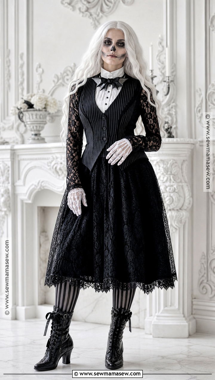 Gothic Jack Skellington Costume With Lace Dress - 30 Jack Skellington Costume Ideas for Women