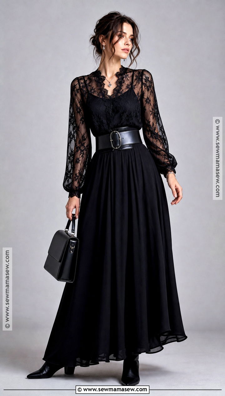 Gothic Lace Halloween Outfit With Maxi Skirt - 30 Halloween Fashion Outfits