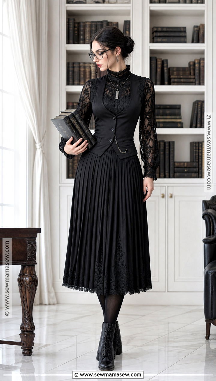 Gothic Librarian Costume With Black Lace - 30 librarian costume ideas