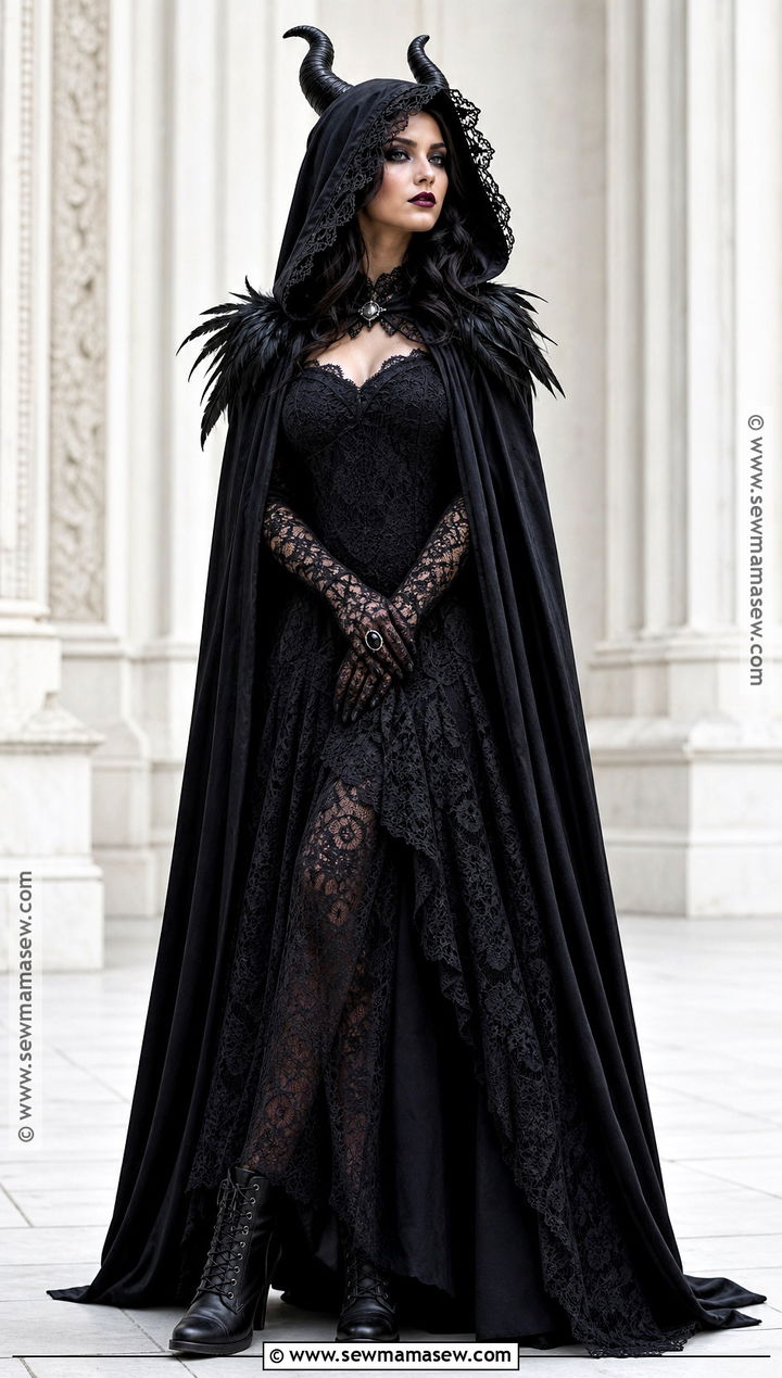Gothic Maleficent Costume With Lace Dress - 50 maleficent costume ideas