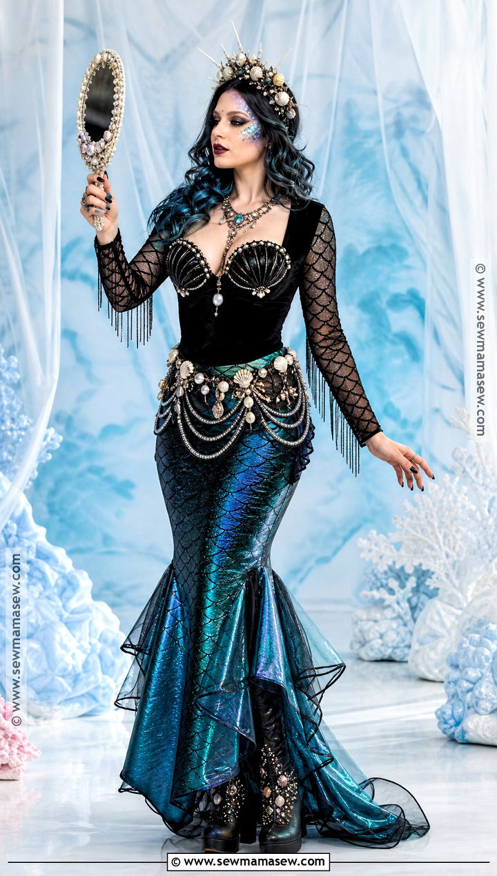 Gothic Mermaid Costume With Iridescent Skirt - 30 edgy halloween costume ideas