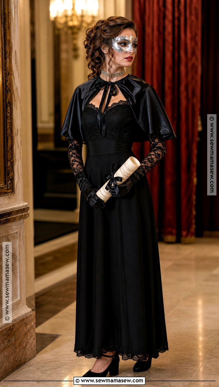 Gothic Opera Singer Long Black Dress Costume - 30 long black dress halloween costume ideas
