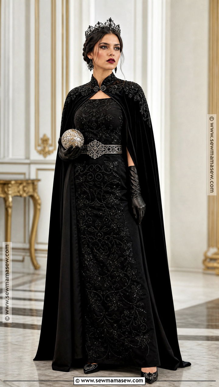 Gothic Queen Costume With Black Gown - 40 black dress halloween costume ideas