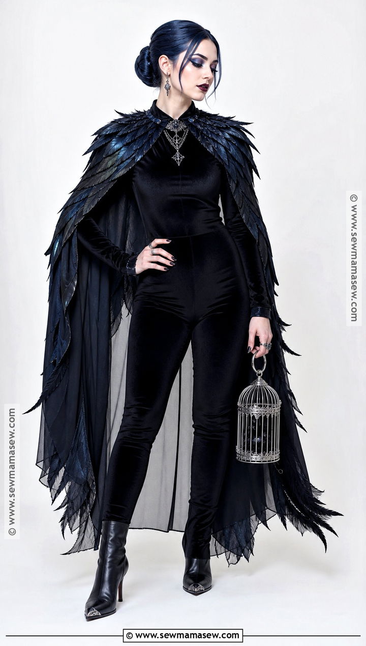 Gothic Raven Costume With Feathered Cape - 35 spooky halloween costumes