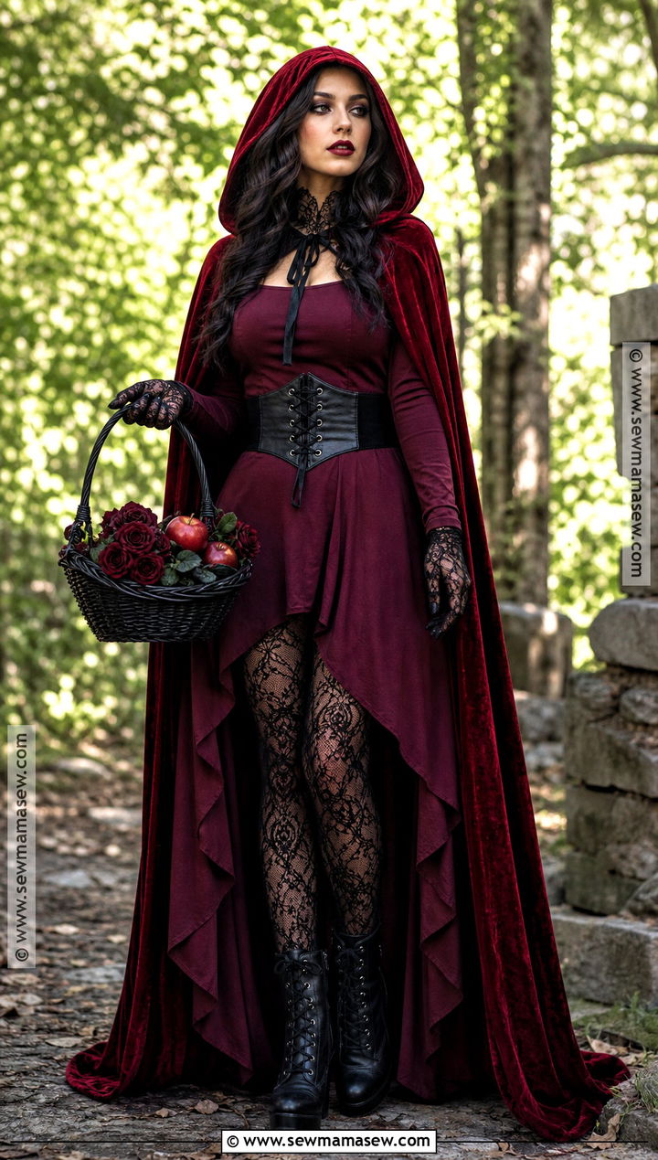 Gothic Red Hood Costume With Black Basket - 35 scary halloween costume ideas for women