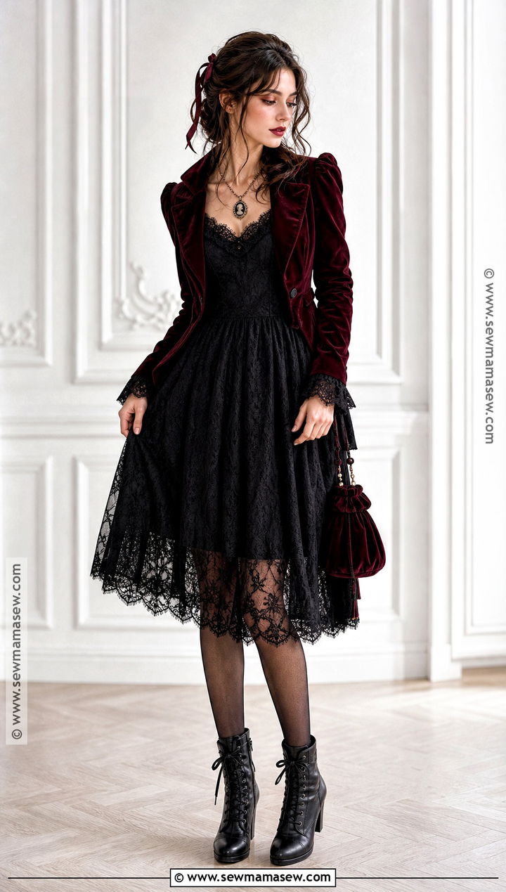Gothic Romance Halloween Outfit With Lace Dress - 35 Halloween Outfits for Women