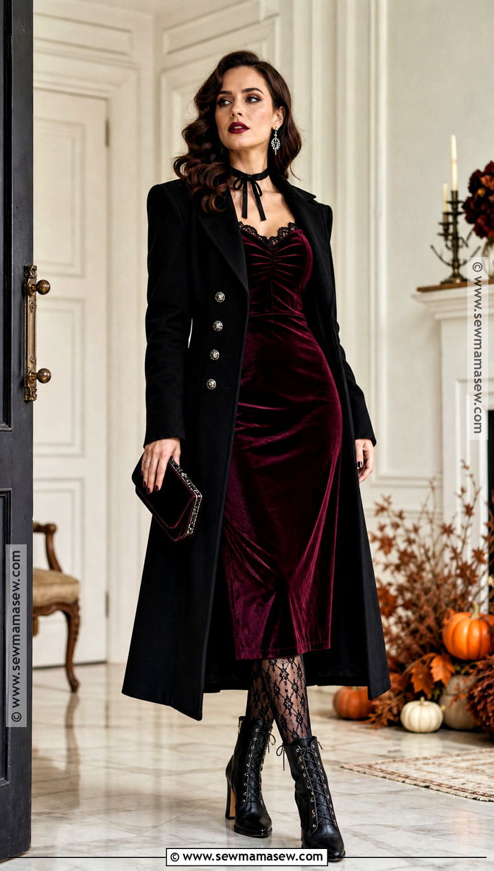 Gothic Romance Halloween Outfit With Velvet Dress - 50 halloween outfits