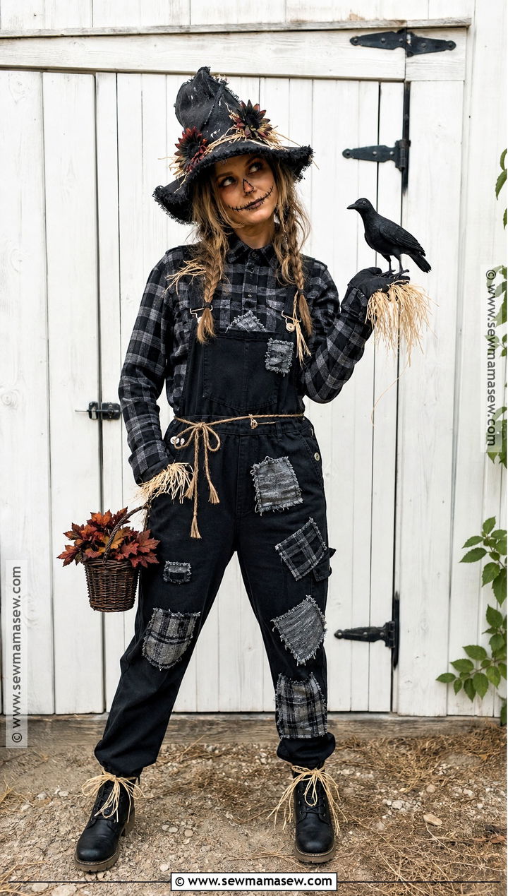 Gothic Scarecrow Costume With Black Straw Hat - 35 dark halloween costumes