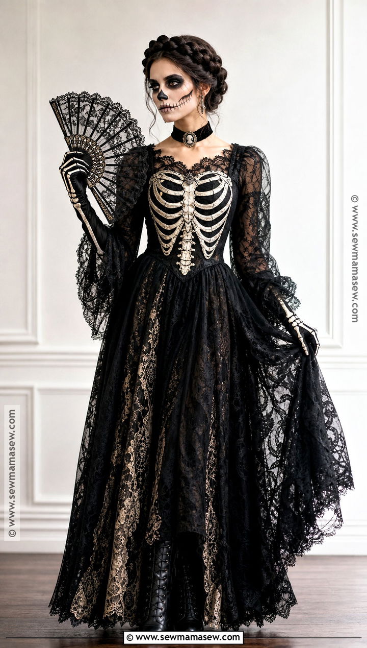 Gothic Skeleton Costume With Lace Dress - 40 skeleton costume ideas
