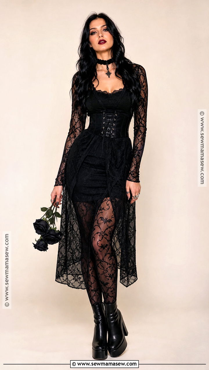 Gothic Vampire Costume With Lace Dress - 50 vampire costume ideas