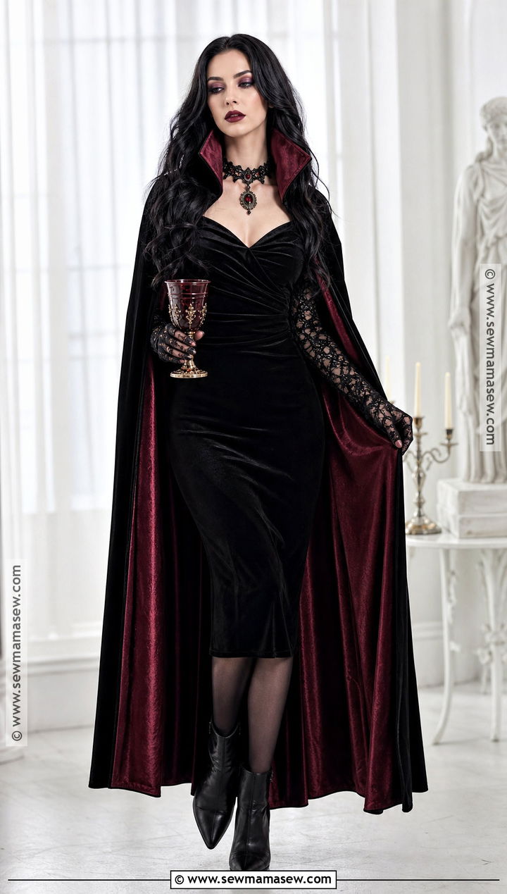Gothic Vampire Costume With Velvet Cape - 35 halloween aesthetic costume ideas