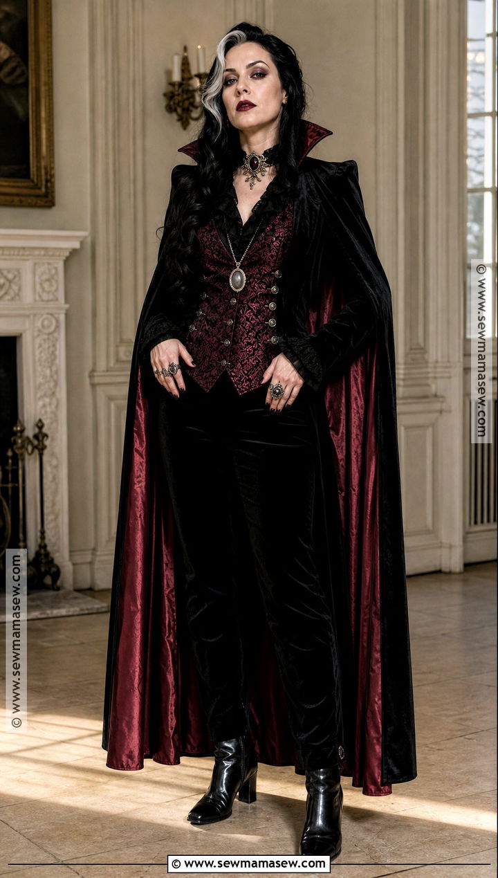 Gothic Vampire Costume With Velvet Cape - 30 costume party aesthetic ideas