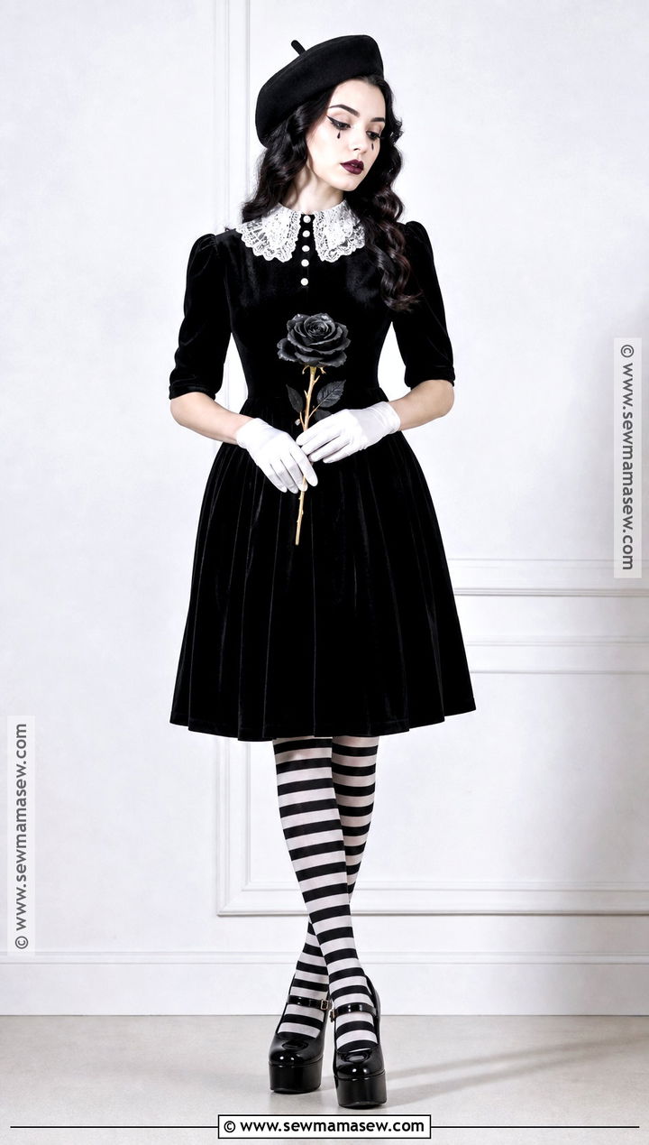 Gothic Velvet Mime Costume With Lace Collar - 30 Mime Costume Ideas for Women