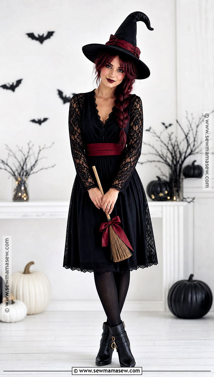 Gothic Witch Costume With Black Dress - 30 dark red hair halloween costumes