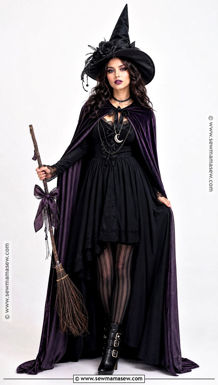 Gothic Witch Costume With Velvet Cape - 35 Gothic Halloween Costumes