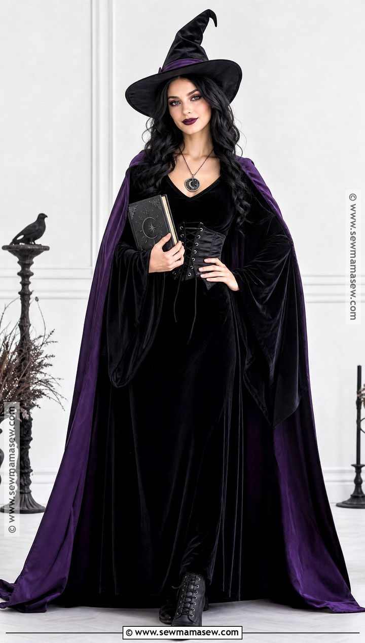 Gothic Witch Costume With Velvet Dress - 40 aesthetic halloween costumes