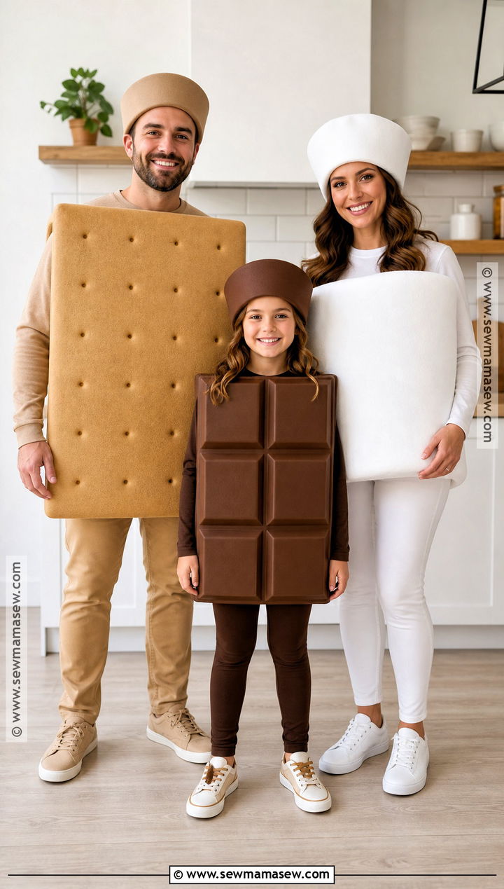 Graham Cracker Chocolate And Marshmallow Costume - 30 easy family costumes for 3