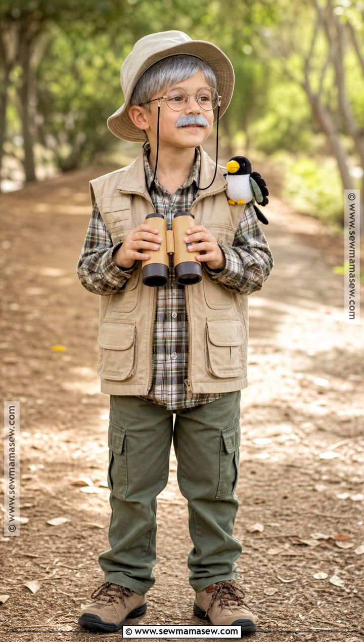 Grandpa Bird Watcher Costume With Binoculars - 30 old man costume ideas for kids