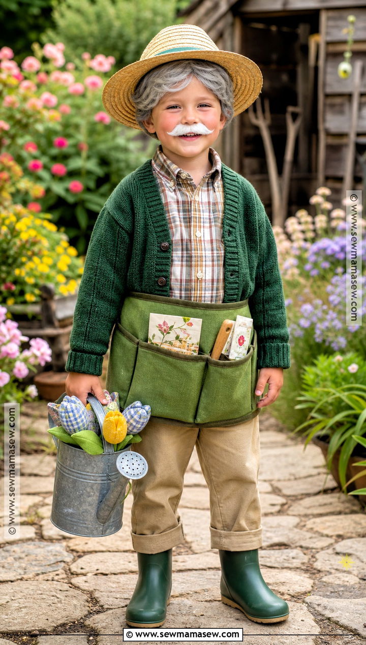 Grandpa Gardener Costume With Straw Hat - 30 old man costume ideas for kids
