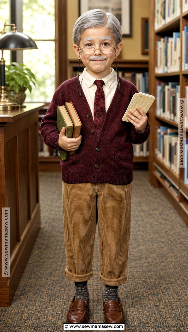 Grandpa Librarian Costume With Cardigan - 30 old man costume ideas for kids