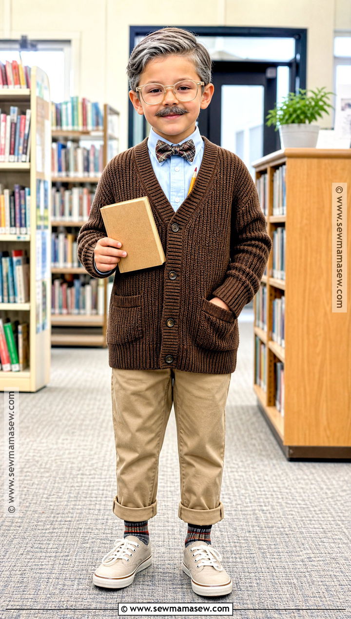 Grandpa Librarian Costume With Cardigan - 30 100 days of school dress up ideas for boys