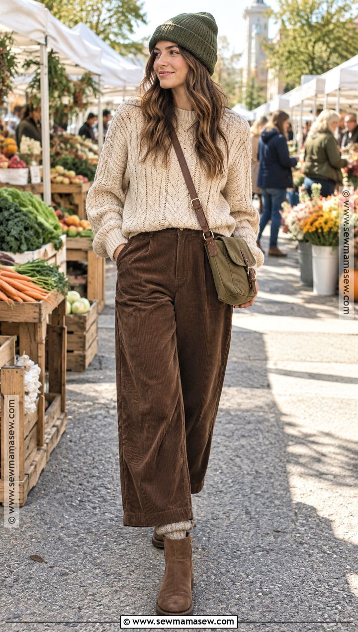 Granola Chunky Sweater And Corduroy Pants Outfit - 15 granola autumn outfits