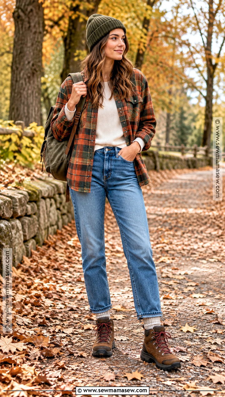 Granola Flannel And Straight Leg Jeans Outfit - 15 granola autumn outfits