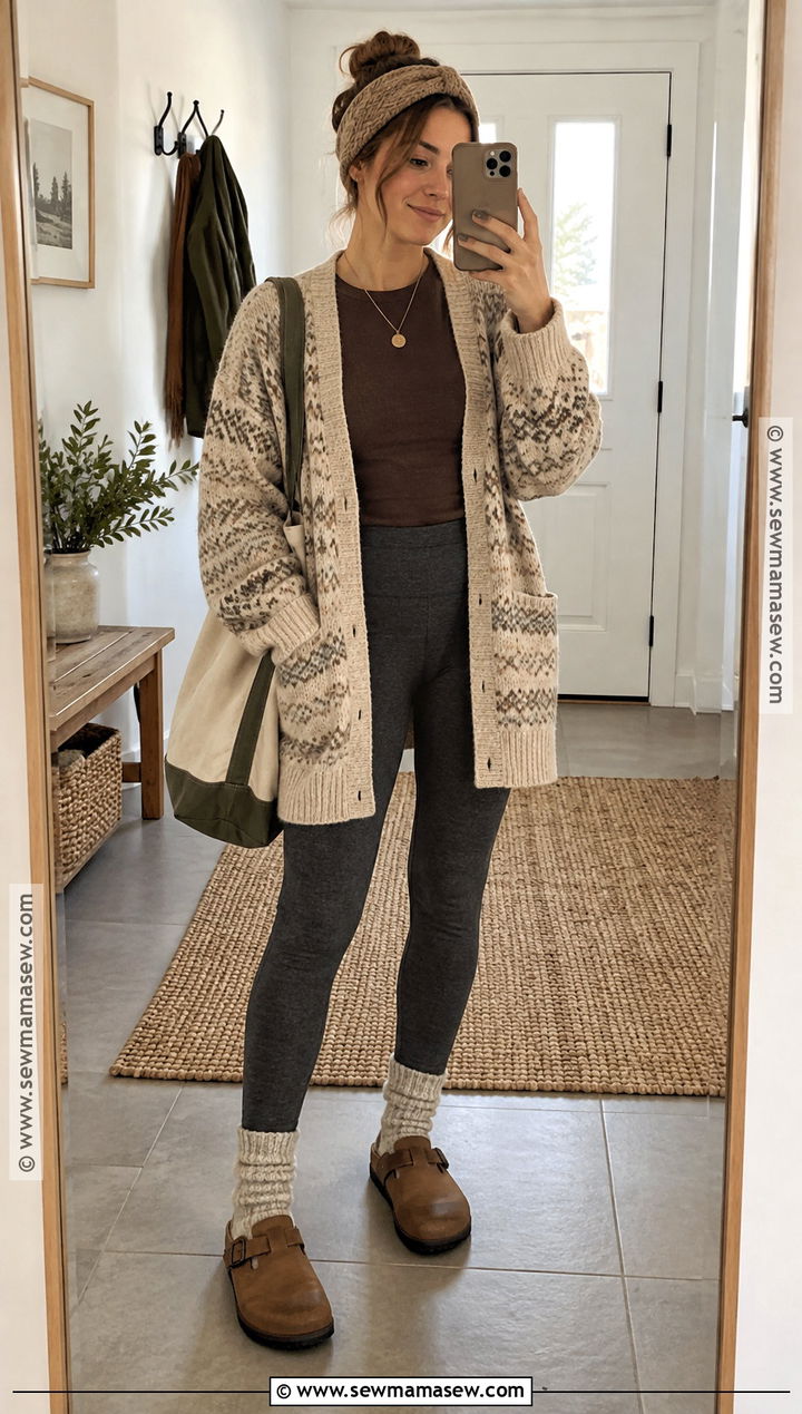 Granola Long Cardigan And Thermal Leggings Outfit - 15 granola autumn outfits