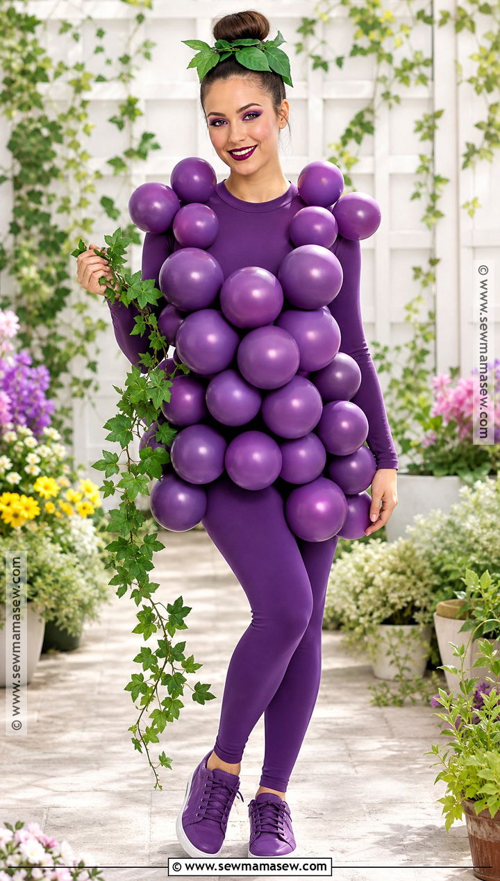 Grapes Costume With Purple Balloons - 40 halloween costumes last minute