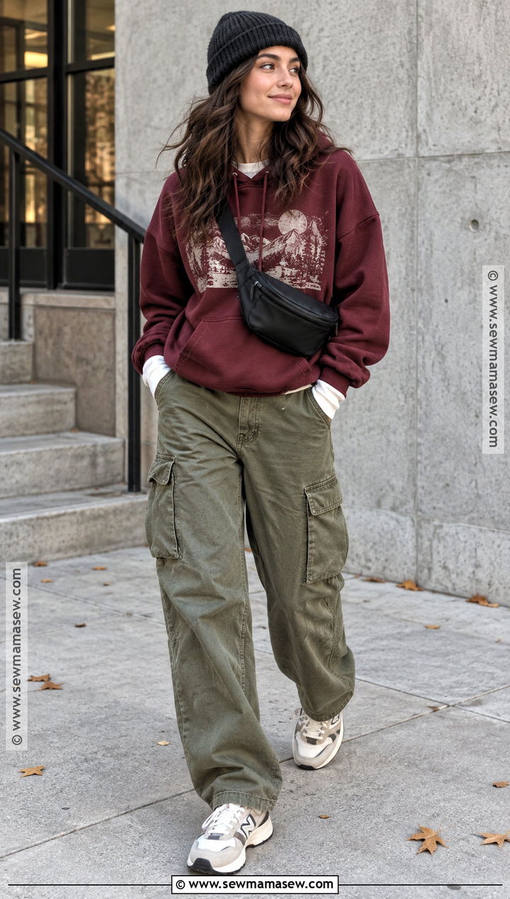 Graphic Hoodie With Cargo Pants - 15 cozy fall hoodie fashion ideas