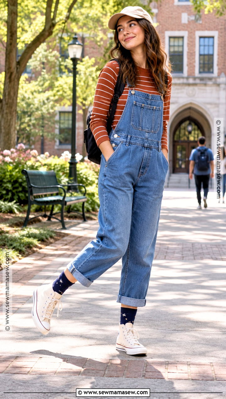 Graphic Socks With Overalls And High Top Sneakers - 15 Back To School Sock Ideas
