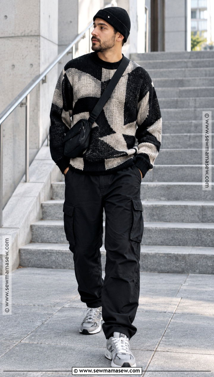 Graphic Sweater and Cargo Pants Outfit - 25 fall drip outfits for men