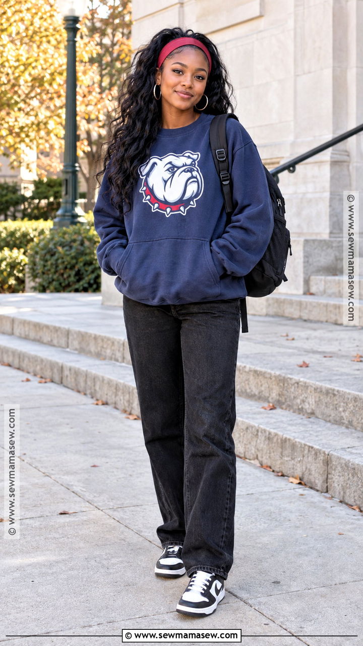Graphic Sweatshirt And Black Jeans School Outfit - 20 fall outfits black women school