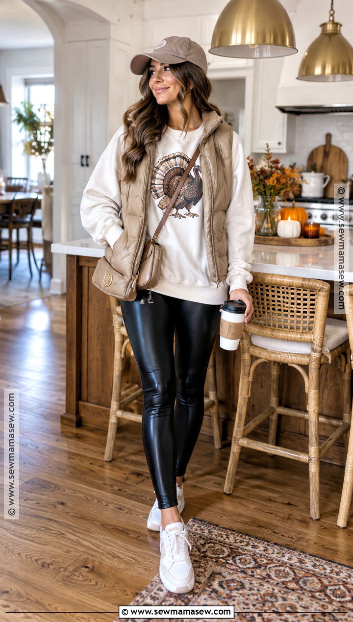Graphic Sweatshirt And Leather Leggings Thanksgiving Outfit - 15 leather leggings outfit thanksgiving