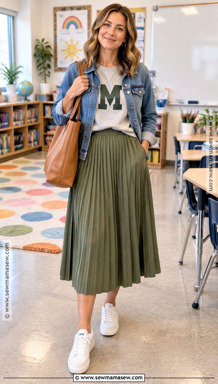 Graphic Sweatshirt And Midi Skirt Fall Teacher Outfit - 15 fall 2026 outfits for teachers