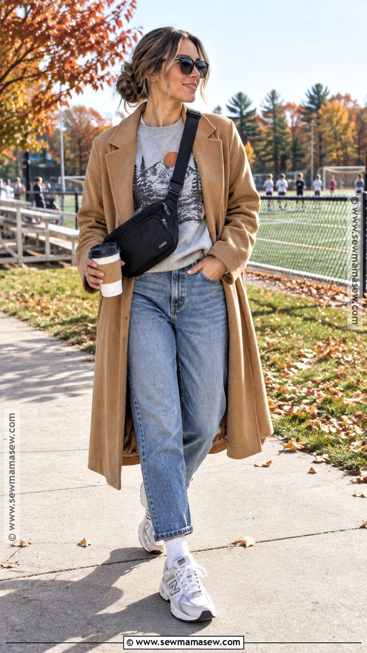 Graphic Sweatshirt And Relaxed Jeans Fall Outfit - 20 Cool Mom Outfits Fall