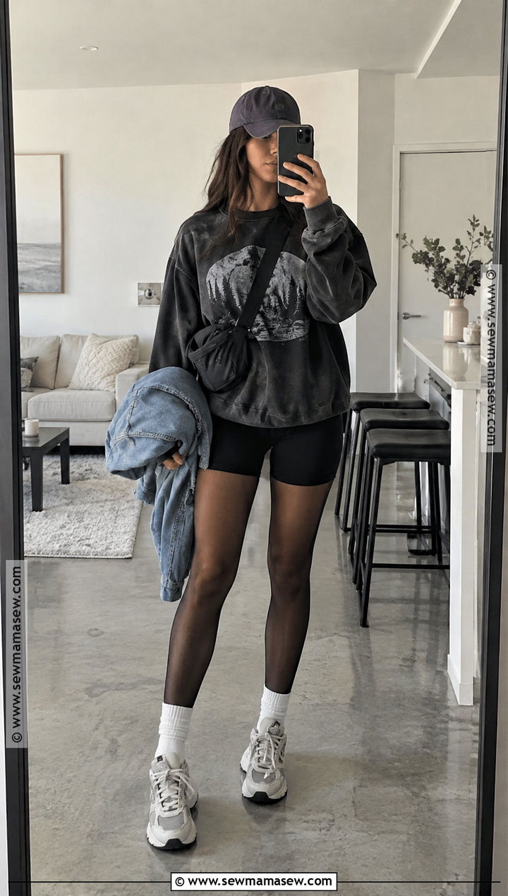 Graphic Sweatshirt and Biker Shorts Fall Grunge Outfit - 15 cute fall grunge outfits