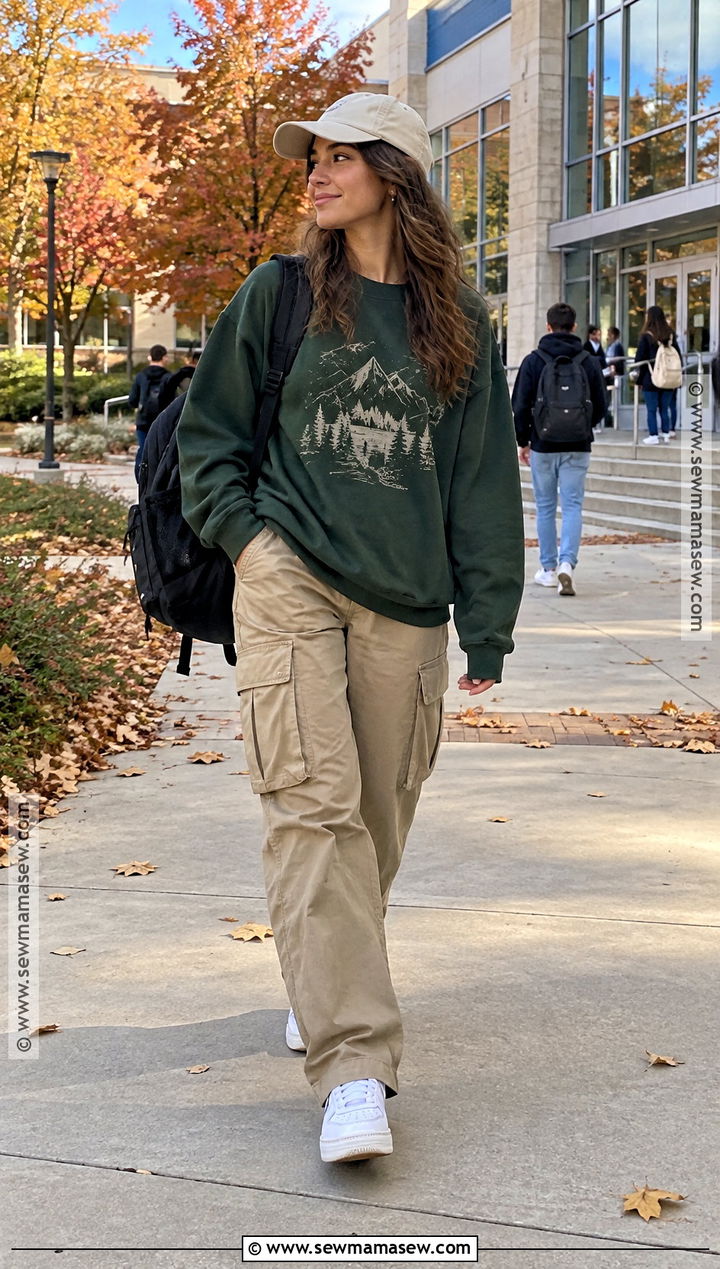 Graphic Sweatshirt and Cargo Pants School Outfit - 20 aesthetic fall outfits for school