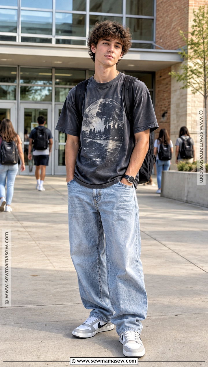 Graphic T Shirt And Baggy Jeans Back To School Outfit - 15 mens back to school outfit ideas