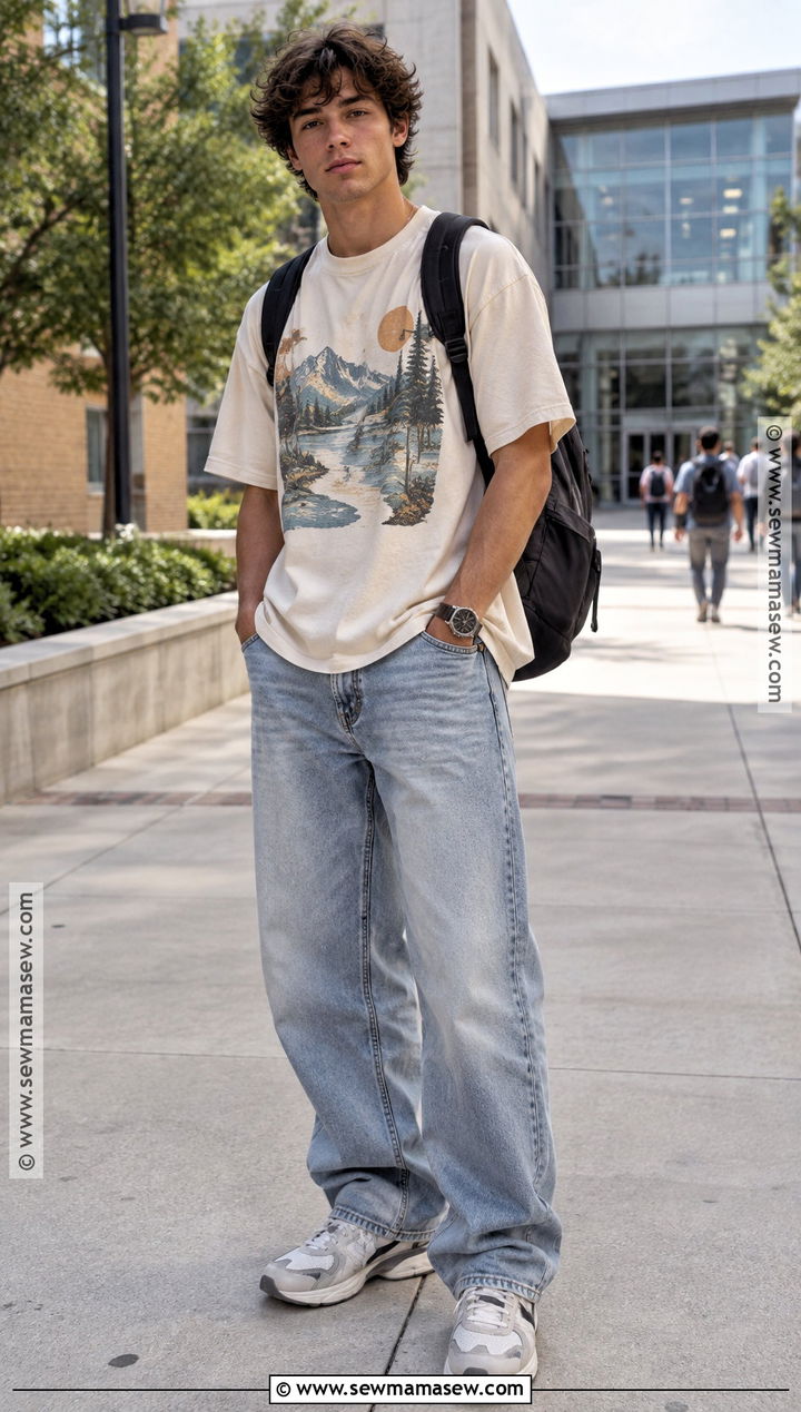 Graphic T Shirt And Baggy Jeans Back To School Outfit - 15 back to school men outfits