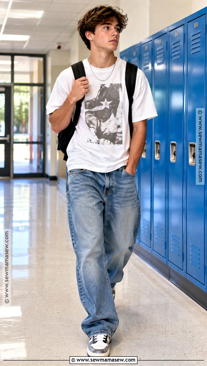 Graphic T Shirt And Baggy Jeans School Outfit - 20 cute outfits back to school