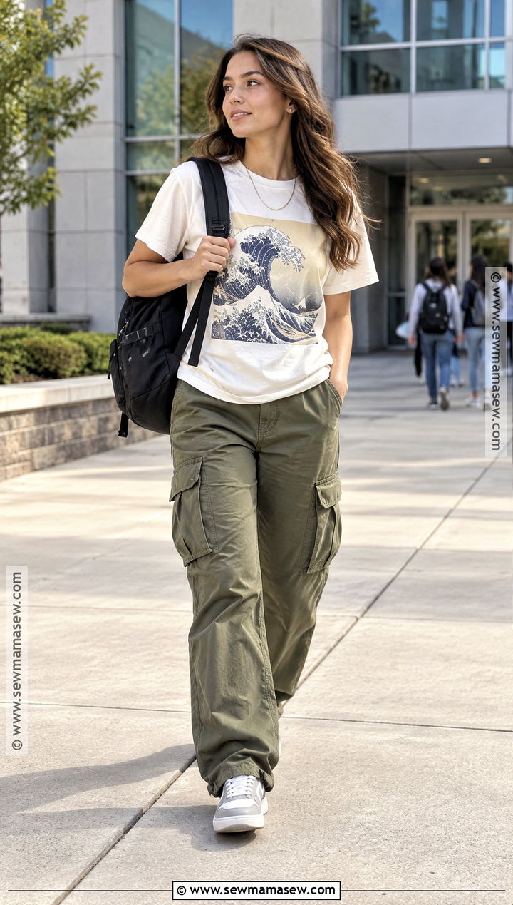 Graphic T Shirt And Cargo Pants School Outfit - 20 cute back to school outfits summer