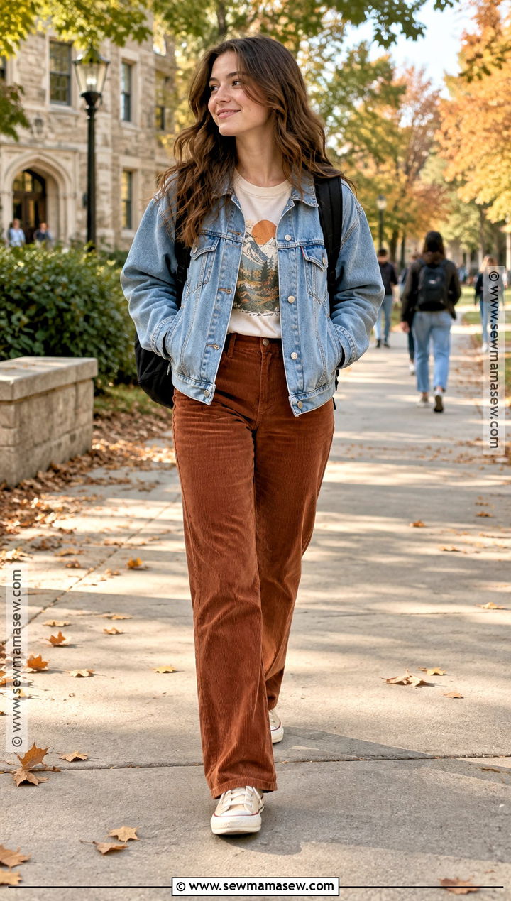 Graphic T Shirt And Corduroy Pants School Outfit - 20 School Outfits September
