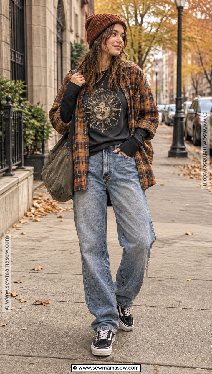 Graphic T Shirt And Flannel Streetwear Outfit - 20 streetwear autumn outfits