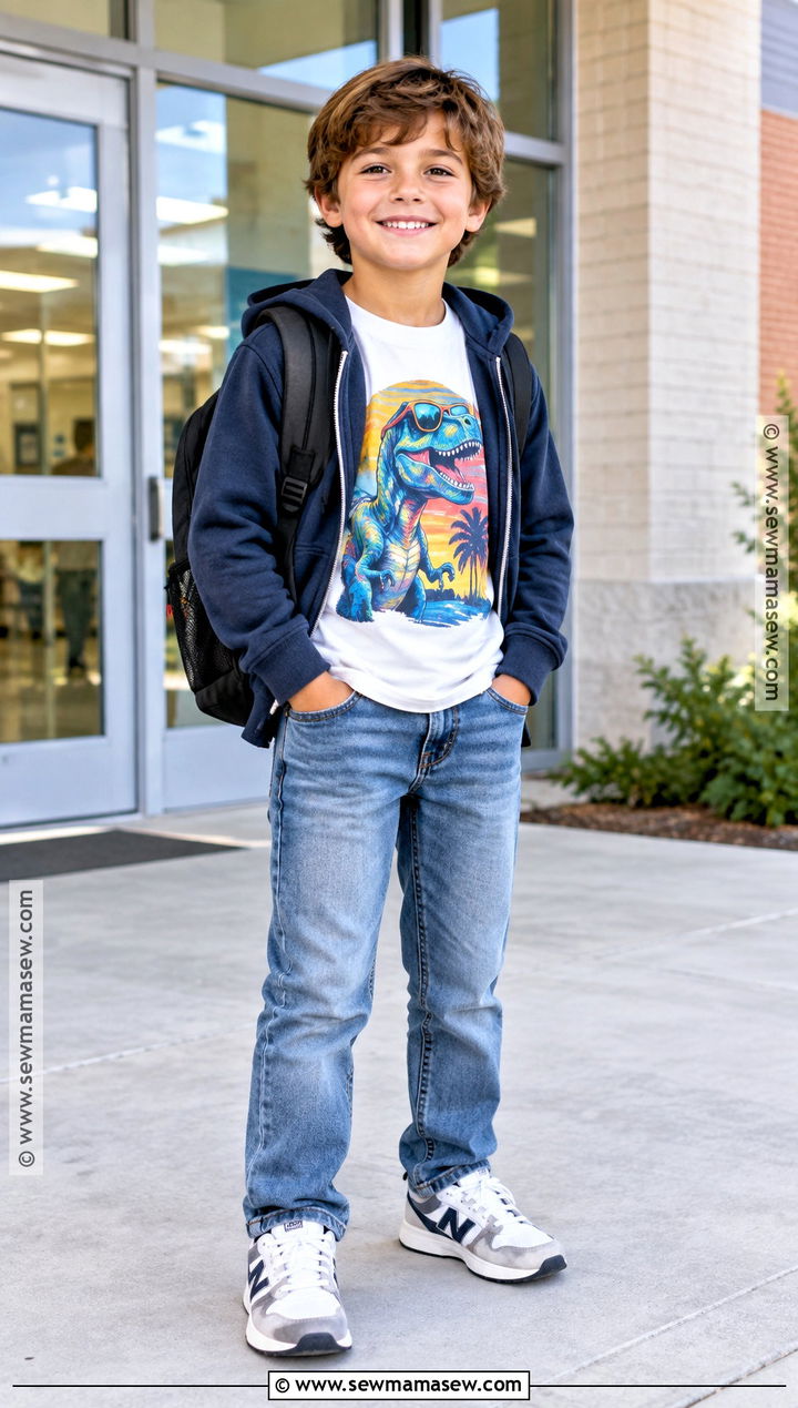 Graphic T Shirt And Relaxed Jeans Back To School Outfit - 15 Back To School Capsule Wardrobe Ideas for Kids