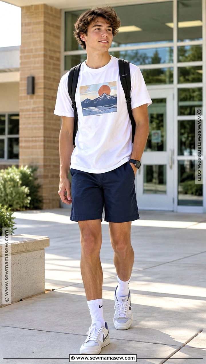 Graphic T Shirt And Shorts Outfit For High School Boys - 20 Back To School Outfits Boys High School