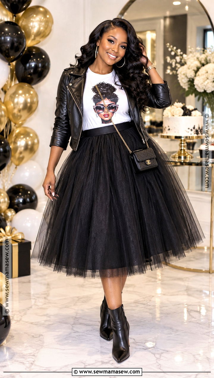 Graphic T Shirt And Tulle Skirt Fall Birthday Outfit - 25 fall birthday outfits for black women
